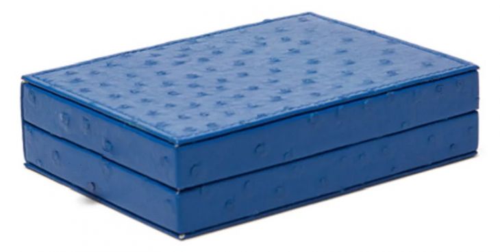 Blue Ostrich Leather Playing Card Box main image